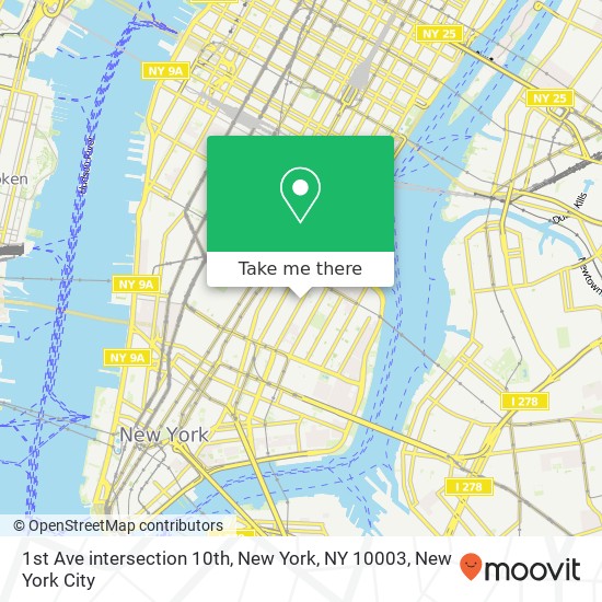 Mapa de 1st Ave intersection 10th, New York, NY 10003