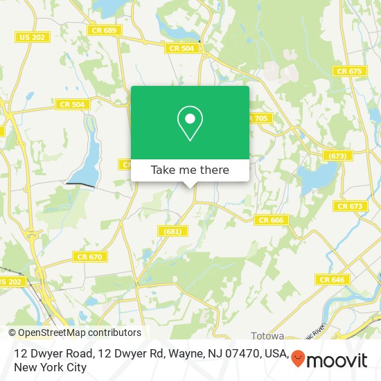 Mapa de 12 Dwyer Road, 12 Dwyer Rd, Wayne, NJ 07470, USA