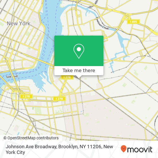 Mapa de Johnson Ave Broadway, Brooklyn, NY 11206