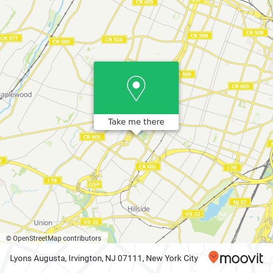 Mapa de Lyons Augusta, Irvington, NJ 07111