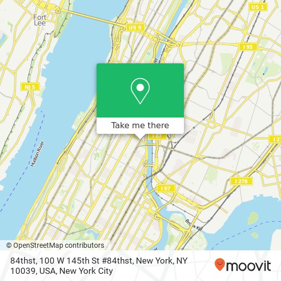 84thst, 100 W 145th St #84thst, New York, NY 10039, USA map