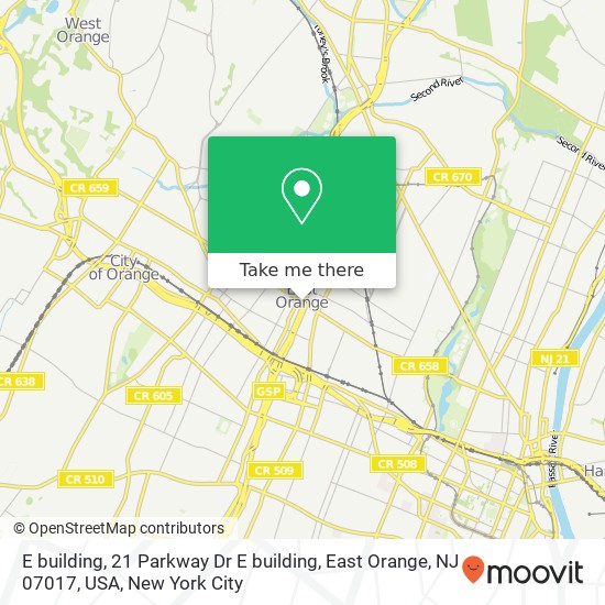 Mapa de E  building, 21 Parkway Dr E  building, East Orange, NJ 07017, USA