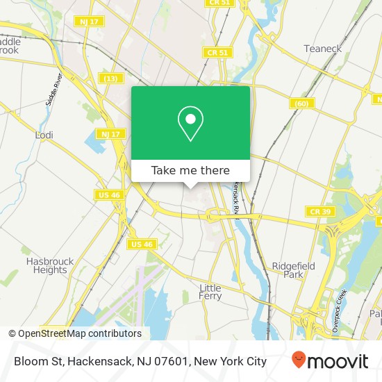 Mapa de Bloom St, Hackensack, NJ 07601
