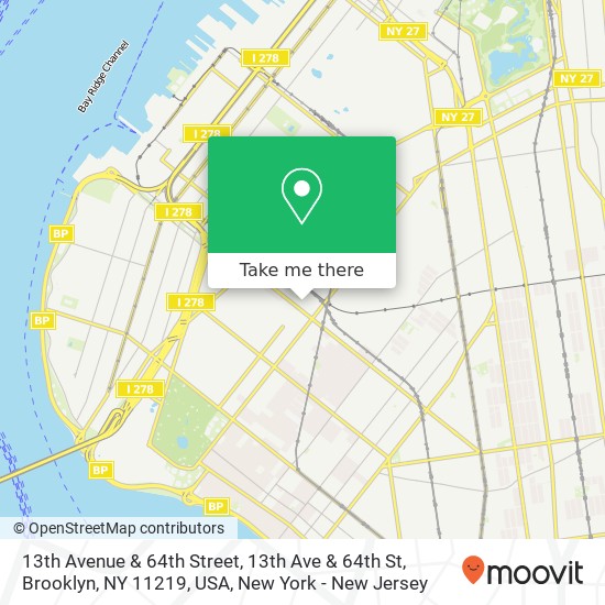 Mapa de 13th Avenue & 64th Street, 13th Ave & 64th St, Brooklyn, NY 11219, USA