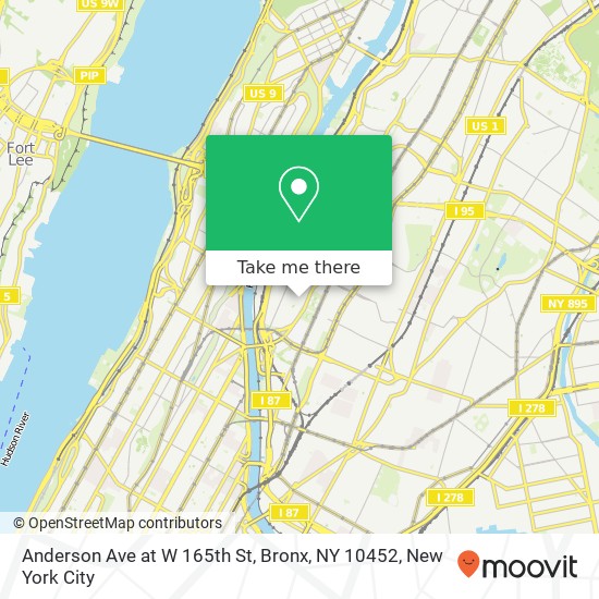 Mapa de Anderson Ave at W 165th St, Bronx, NY 10452