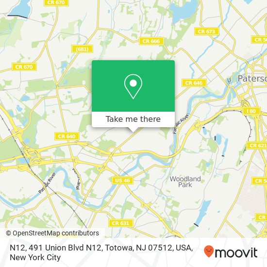 Mapa de N12, 491 Union Blvd N12, Totowa, NJ 07512, USA