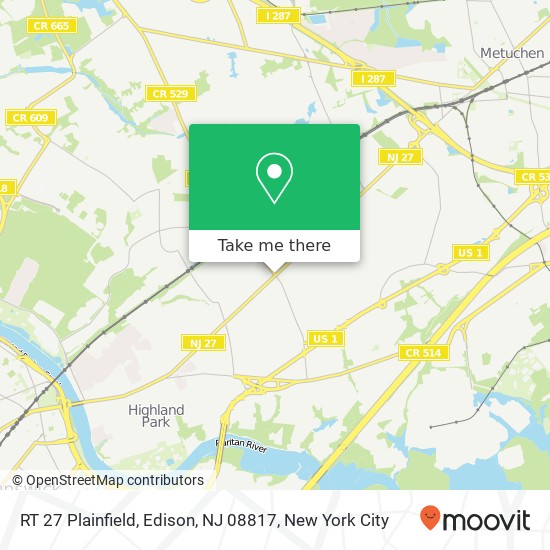 Mapa de RT 27 Plainfield, Edison, NJ 08817