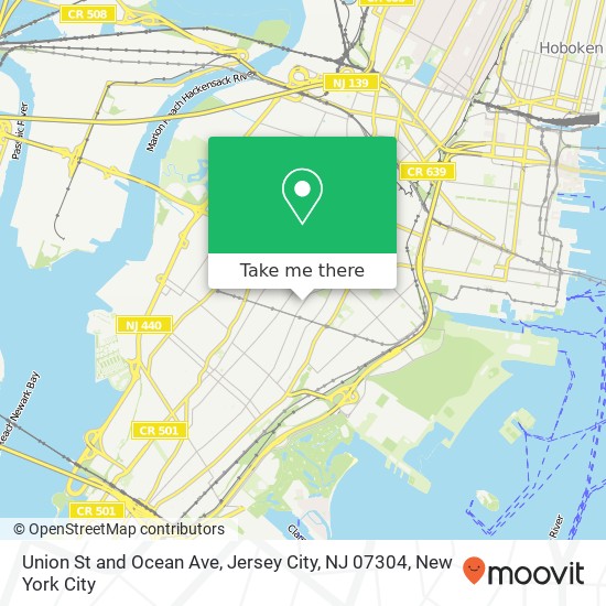 Mapa de Union St and Ocean Ave, Jersey City, NJ 07304