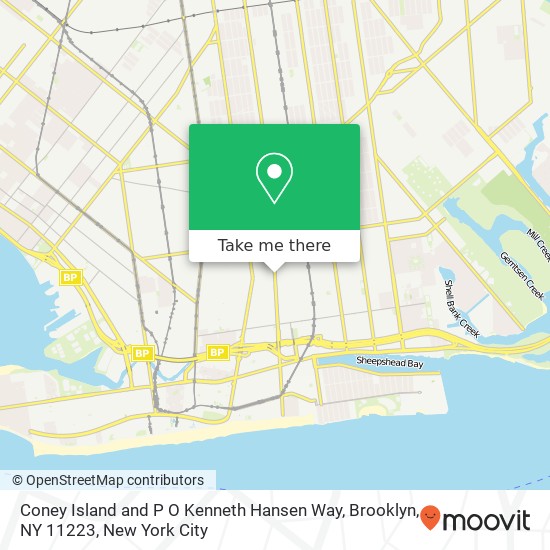 Coney Island and P O Kenneth Hansen Way, Brooklyn, NY 11223 map