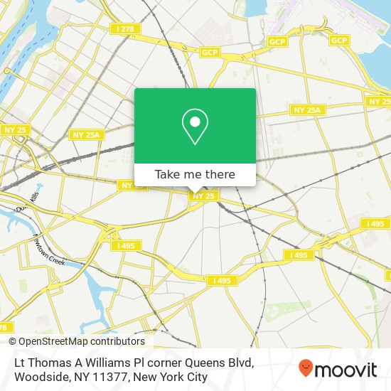 Mapa de Lt Thomas A Williams Pl corner Queens Blvd, Woodside, NY 11377