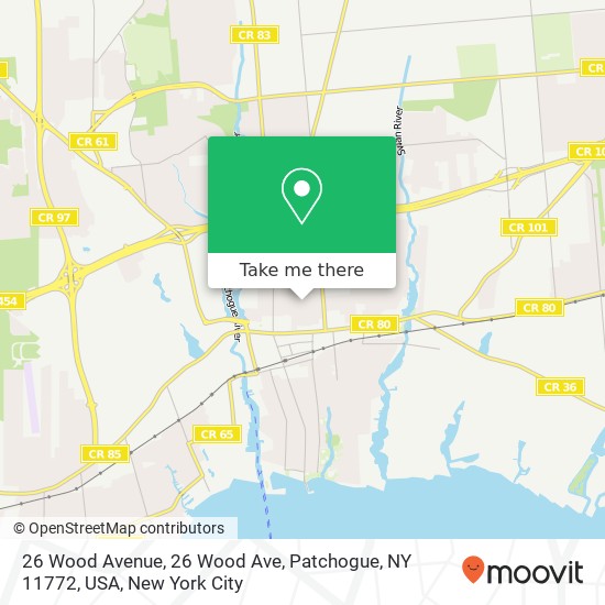 Mapa de 26 Wood Avenue, 26 Wood Ave, Patchogue, NY 11772, USA