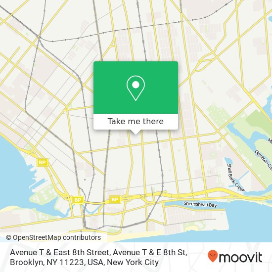 Avenue T & East 8th Street, Avenue T & E 8th St, Brooklyn, NY 11223, USA map