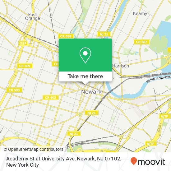 Mapa de Academy St at University Ave, Newark, NJ 07102