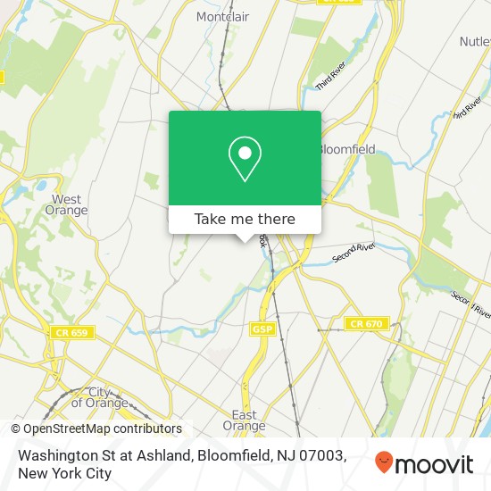 Mapa de Washington St at Ashland, Bloomfield, NJ 07003