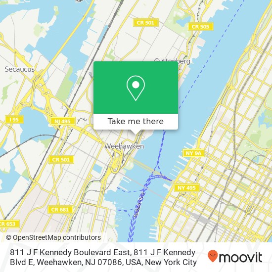 Mapa de 811 J F Kennedy Boulevard East, 811 J F Kennedy Blvd E, Weehawken, NJ 07086, USA