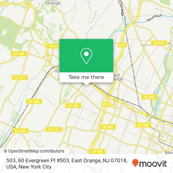 Mapa de 503, 60 Evergreen Pl #503, East Orange, NJ 07018, USA