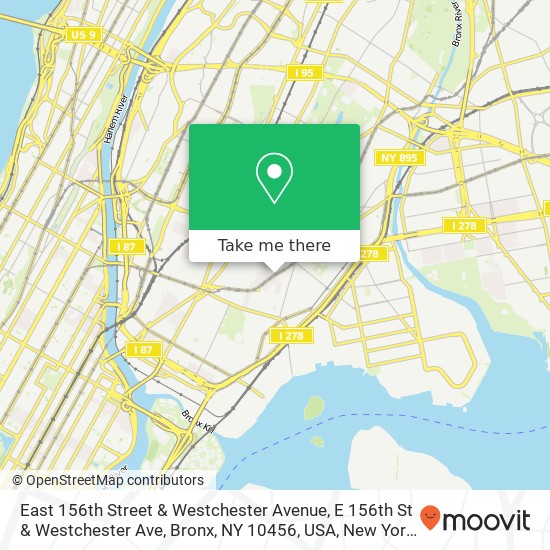 East 156th Street & Westchester Avenue, E 156th St & Westchester Ave, Bronx, NY 10456, USA map