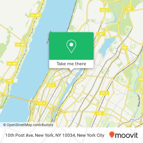 Mapa de 10th Post Ave, New York, NY 10034