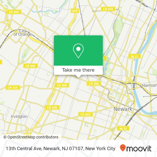 Mapa de 13th Central Ave, Newark, NJ 07107