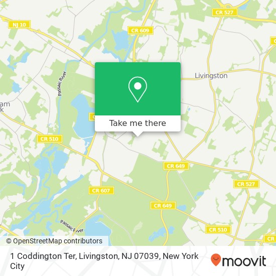 Mapa de 1 Coddington Ter, Livingston, NJ 07039