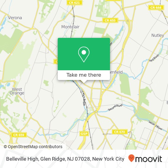 Mapa de Belleville High, Glen Ridge, NJ 07028