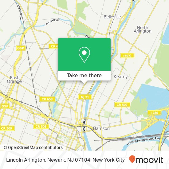Mapa de Lincoln Arlington, Newark, NJ 07104