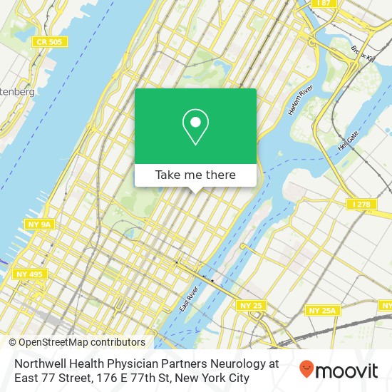 Mapa de Northwell Health Physician Partners Neurology at East 77 Street, 176 E 77th St
