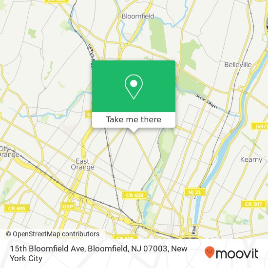 Mapa de 15th Bloomfield Ave, Bloomfield, NJ 07003