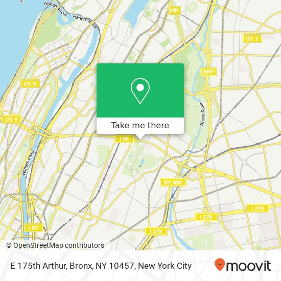 Mapa de E 175th Arthur, Bronx, NY 10457