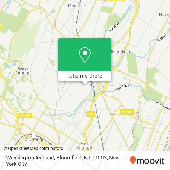 Mapa de Washington Ashland, Bloomfield, NJ 07003