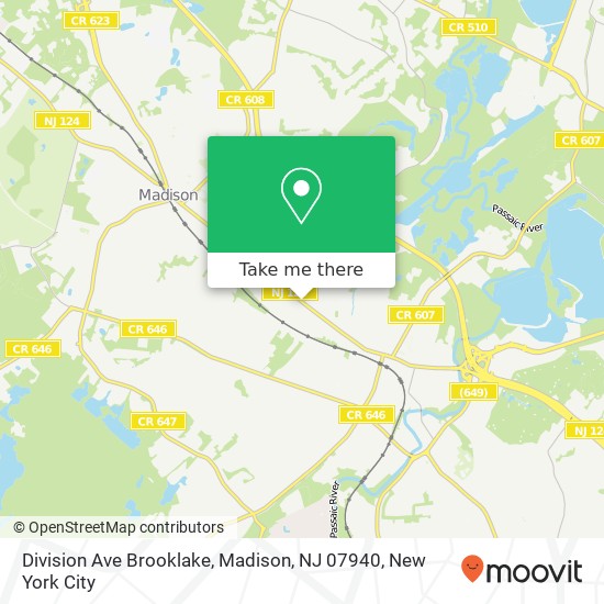 Mapa de Division Ave Brooklake, Madison, NJ 07940