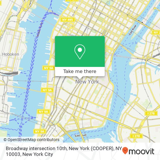 Mapa de Broadway intersection 10th, New York (COOPER), NY 10003