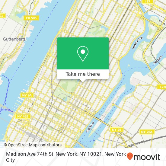 Madison Ave 74th St, New York, NY 10021 map