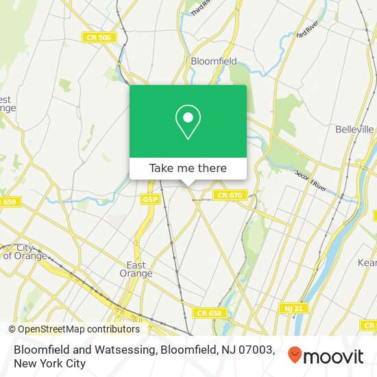 Mapa de Bloomfield and Watsessing, Bloomfield, NJ 07003