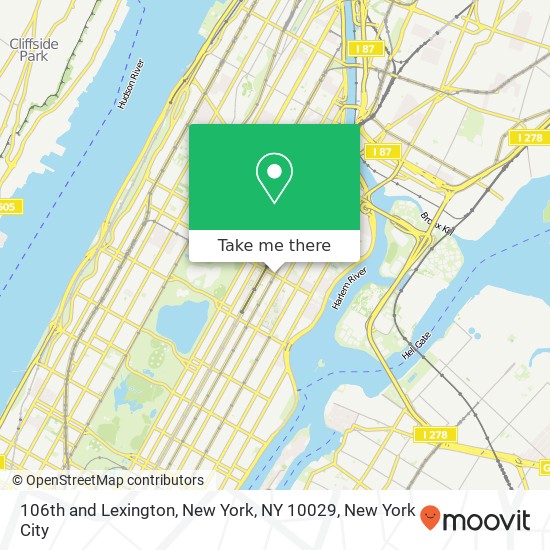 106th and Lexington, New York, NY 10029 map