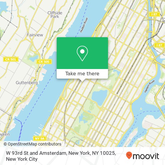 Mapa de W 93rd St and Amsterdam, New York, NY 10025