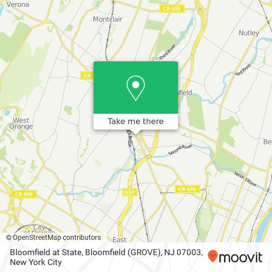 Bloomfield at State, Bloomfield (GROVE), NJ 07003 map