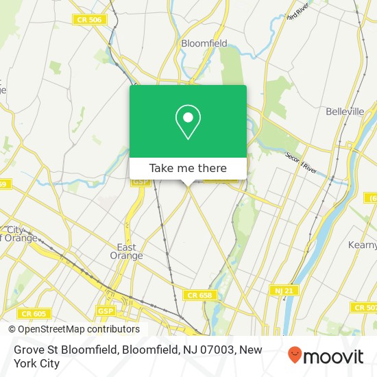 Mapa de Grove St Bloomfield, Bloomfield, NJ 07003