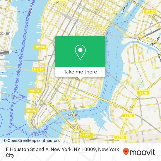 Mapa de E Houston St and A, New York, NY 10009