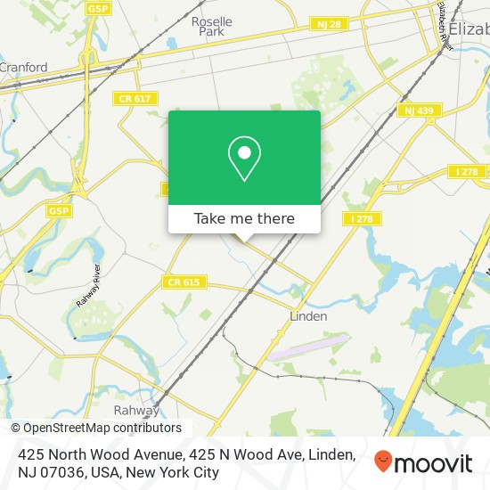 Mapa de 425 North Wood Avenue, 425 N Wood Ave, Linden, NJ 07036, USA