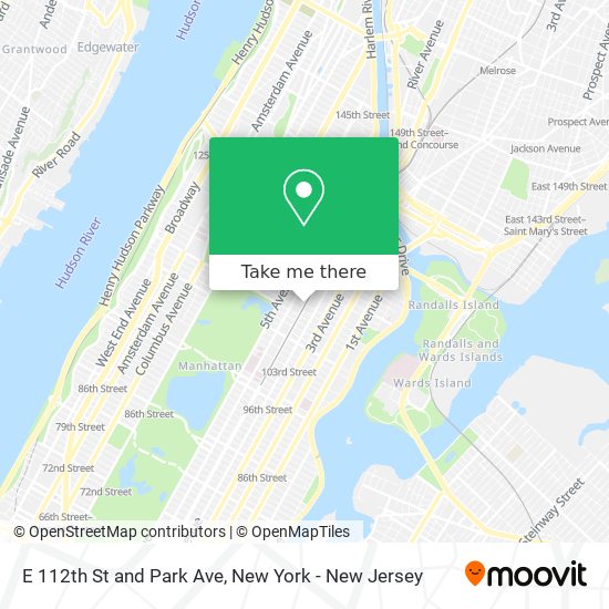 E 112th St and Park Ave map