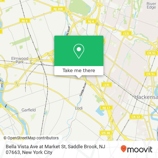 Mapa de Bella Vista Ave at Market St, Saddle Brook, NJ 07663