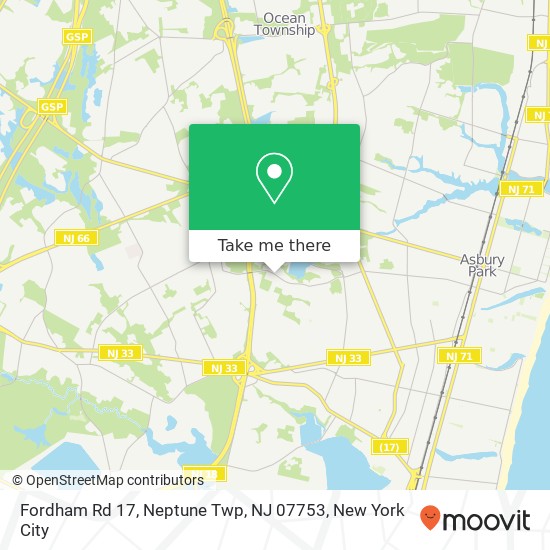 Mapa de Fordham Rd 17, Neptune Twp, NJ 07753