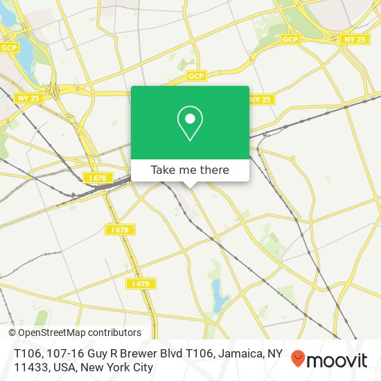 Mapa de T106, 107-16 Guy R Brewer Blvd T106, Jamaica, NY 11433, USA