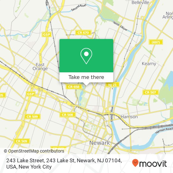 Mapa de 243 Lake Street, 243 Lake St, Newark, NJ 07104, USA