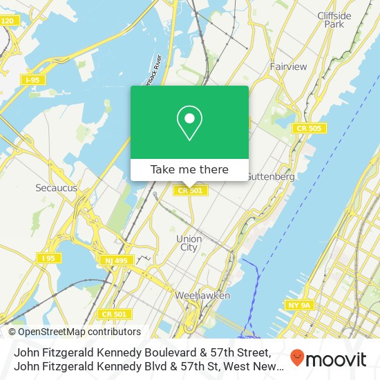 Mapa de John Fitzgerald Kennedy Boulevard & 57th Street, John Fitzgerald Kennedy Blvd & 57th St, West New York, NJ 07093, USA