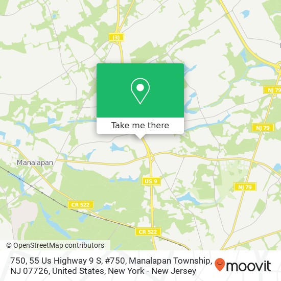 750, 55 Us Highway 9 S, #750, Manalapan Township, NJ 07726, United States map