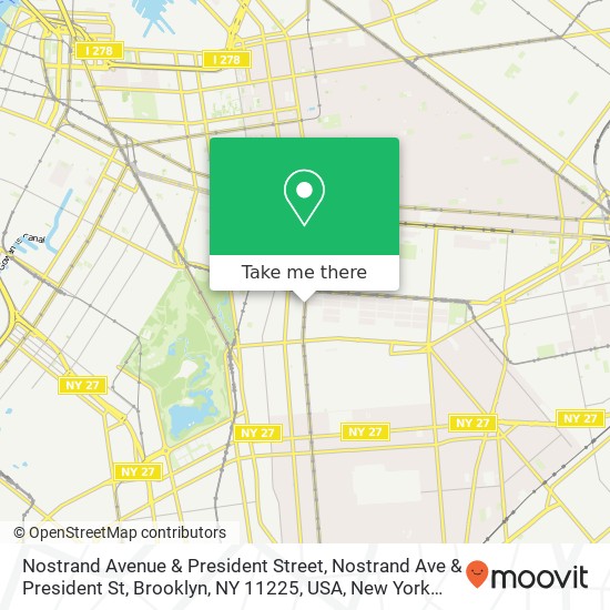 Mapa de Nostrand Avenue & President Street, Nostrand Ave & President St, Brooklyn, NY 11225, USA