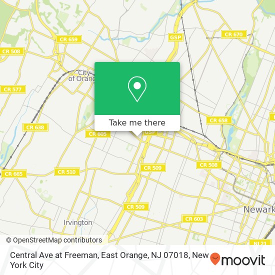 Mapa de Central Ave at Freeman, East Orange, NJ 07018