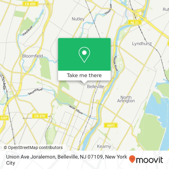 Mapa de Union Ave Joralemon, Belleville, NJ 07109